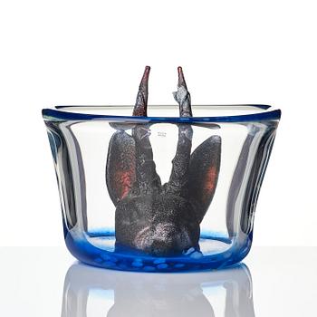 Ernst Billgren, "Simmande rådjur", skulptur, glas, Kosta Boda, ed. 26/30.