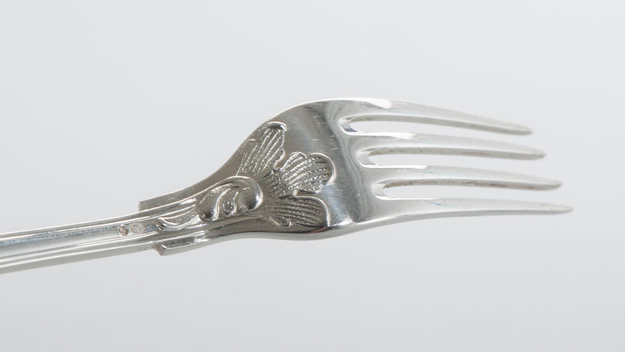 FRUKTBESTICK, 24 delar, Cohr Danmark, silver, vikt ca 840 g inkl. knivblad.