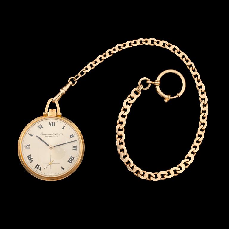 Dress watch. IWC. Manual winding. Gold. Chain in gold. Total weight 45g, chain 30g 45mm.
