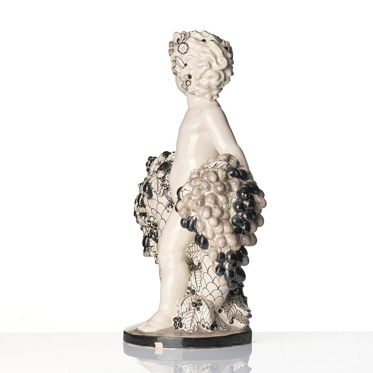 Bertold Löffler, a ceramic sculpture of a putto with cornucopia, model 156, Wiener Keramik, Vienna, Austria, 1908- 1912.