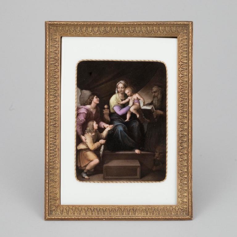 DEN HELIGA FAMILJEN, kalkomani  på porslin, 1900-tal.