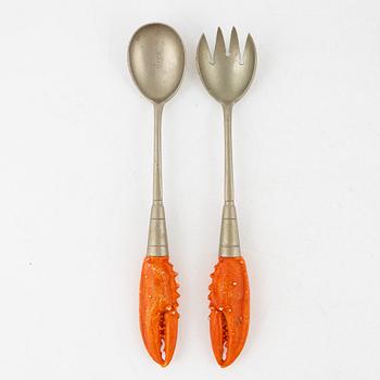 A flintware bowl and a serving fork and spoon, first half of the 20th Century.