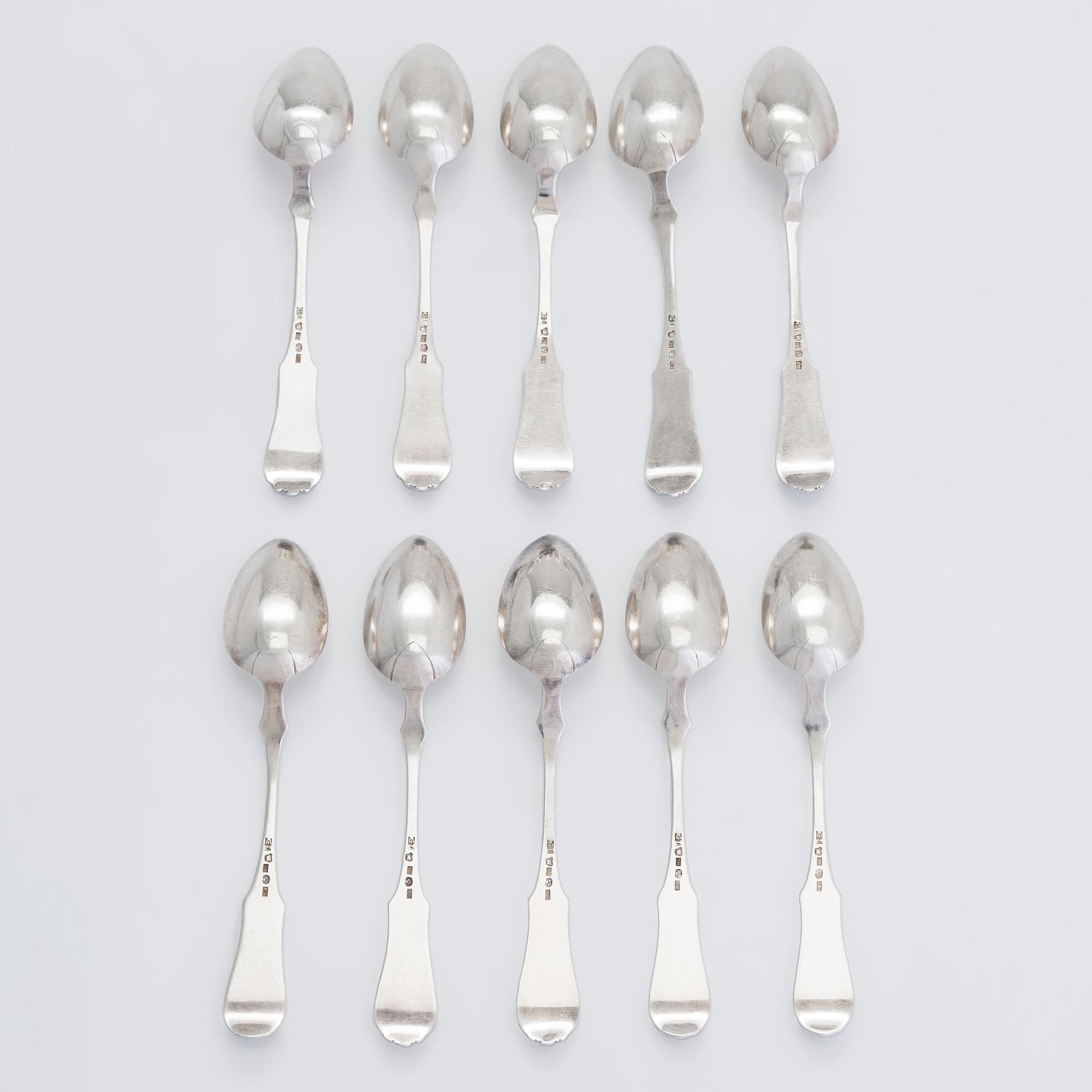 Skedar, 10 st, silver, Borgå 1857.