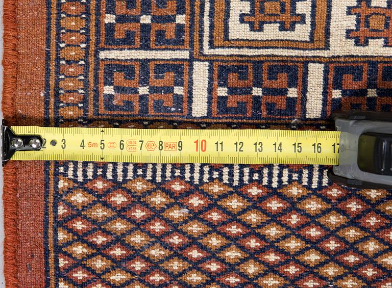 Three Afghan rugs. Ca 170x123 cm, 115x80 cm, and 117x57 cm.