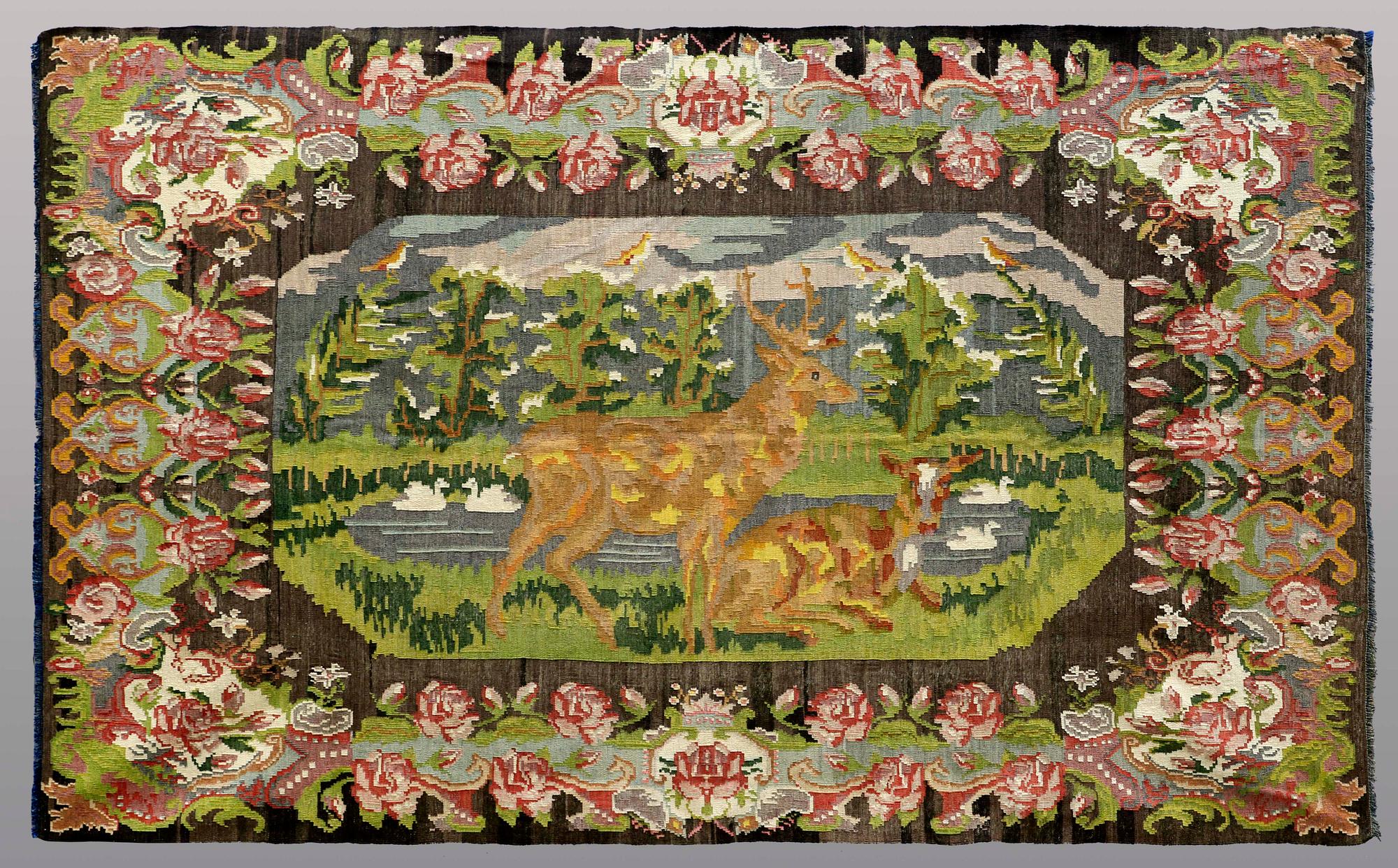 A CARPET, Figural Kilim Bessarabian ca 352 x 314 cm.