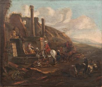 Johannes Lingelbach, follower of the 18th century, Resting company by a ruin.