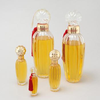 VALENTINO, factices, five perfumebottles.