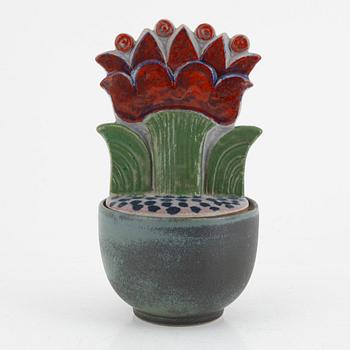 Lisa Larson, a unique stoneware sculpture/flower vase with lid, Gustavsberg Studio.