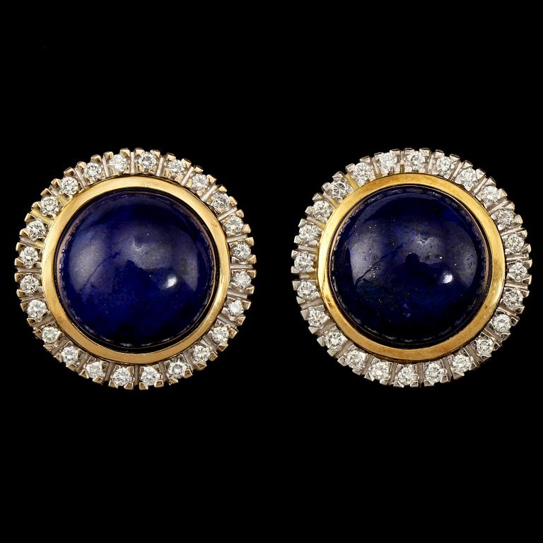 ÖRHÄNGEN, ett par, 18k guld med 24 briljantslipade diamanter vardera, tot ca 0.5 ct samt lapis lazuli, Ole Lynggaard.