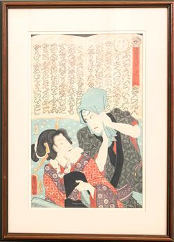 Utagawa Kunisada, woodcut print 3 pcs, Japan 19th Century.