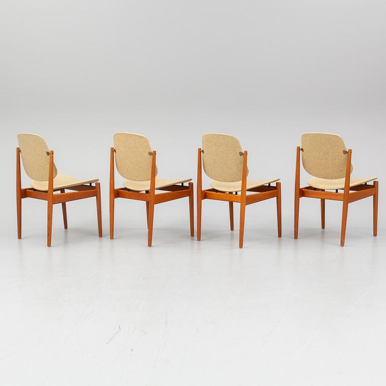 ARNE VODDER, four teak chairs, France & Daverkosen, mid 20th century.