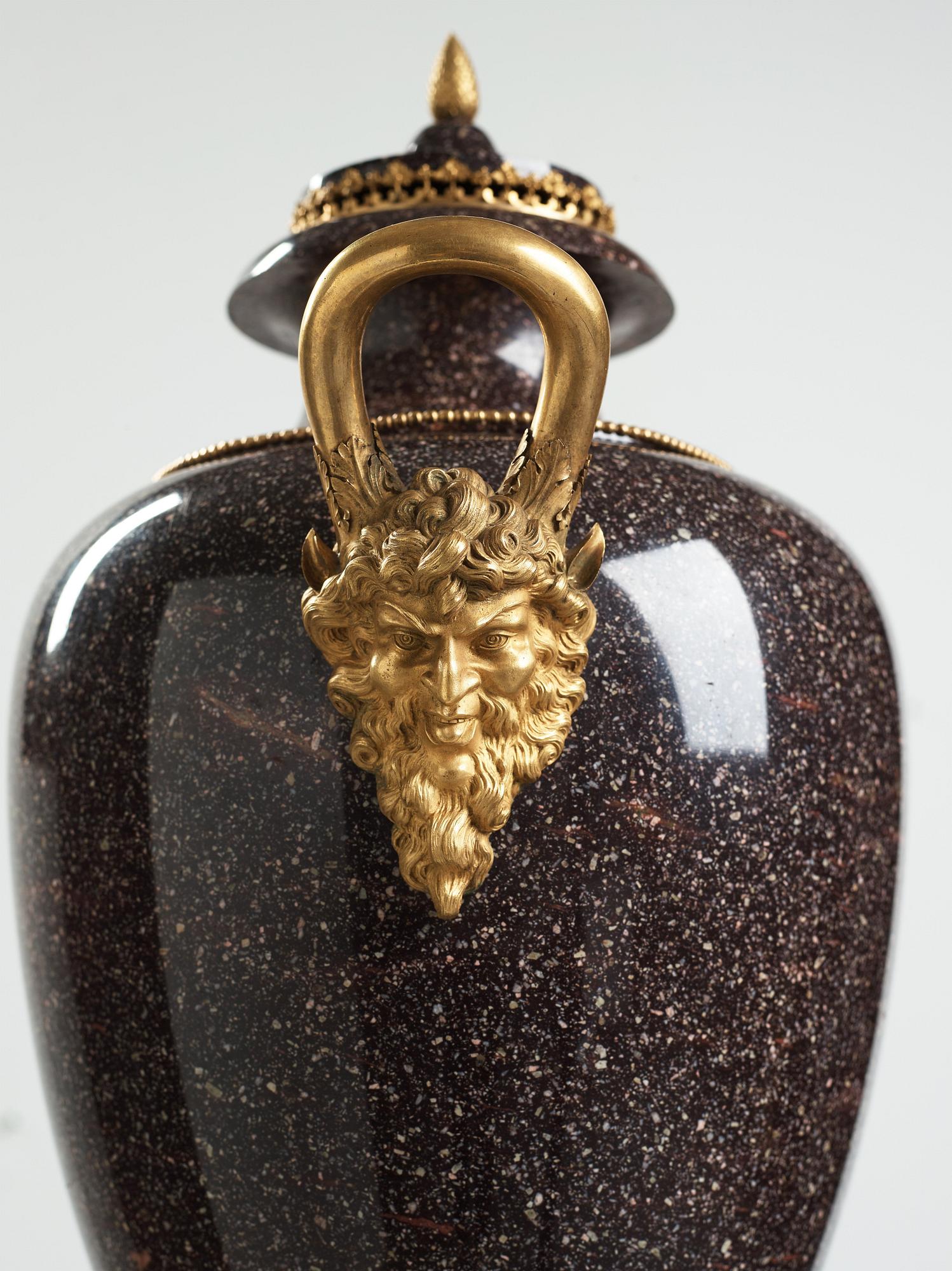 A late Gustavian circa 1800 porphyry and ormolu Vase by Court bronze chaser and gilder F.L. Rung (1758-1837) not signed.