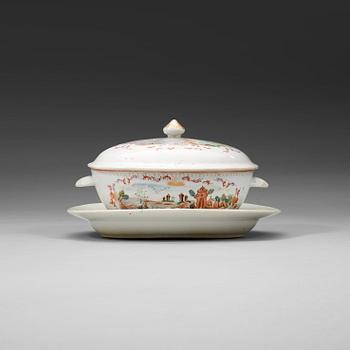 260. A famille rose 'European Subject' tureen with cover and stand, Qing dynasty, Qianlong (1736-95).