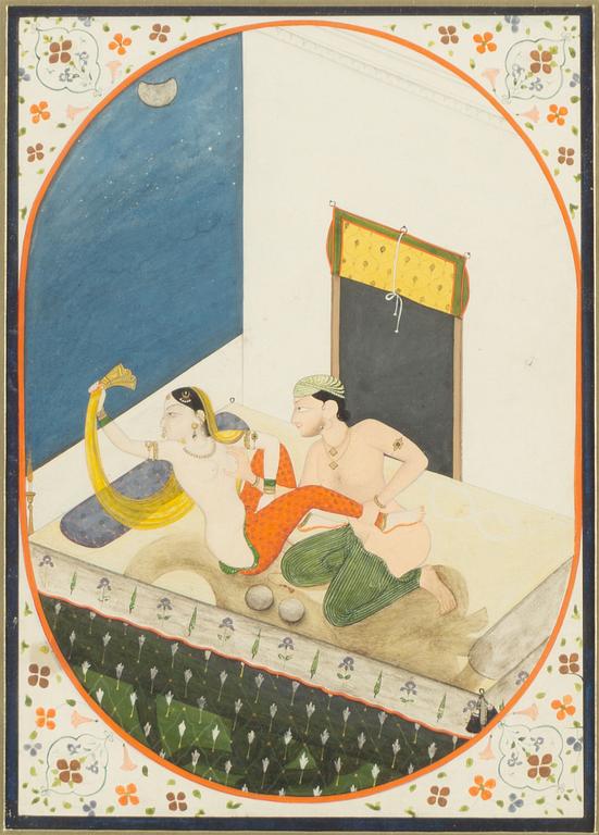 Unidentified artist, Pair in palace setting, India, 20th century.