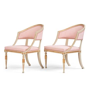 A pair of late Gustavian open armchairs, late 18th century.