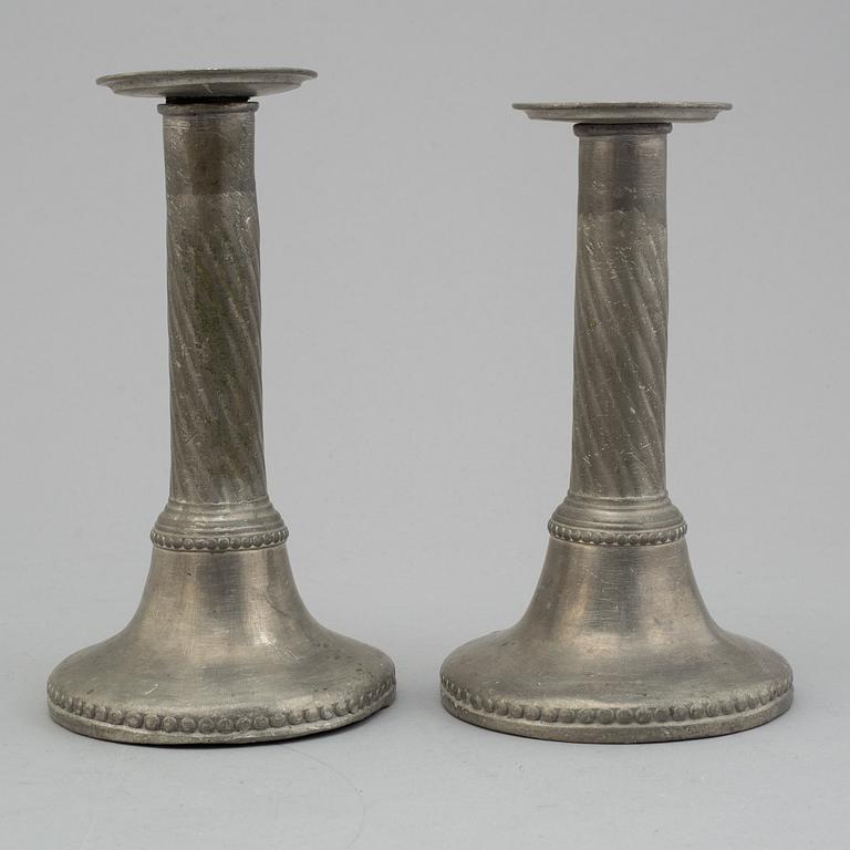 A pair of gustavian pewter candlesticks by Eric Pettersson Krietz, Stockholm 1788.