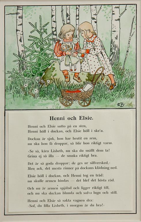 ELSA BESKOW, akvarell och tusch, monogramsign.