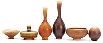 479. A set of six Berndt Friberg stoneware miniatures, Gustavsberg 1960's.