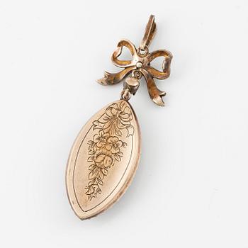 Pendant in 14K gold and silver, cobalt blue enamel with rose-cut diamonds in the shape of a urn.