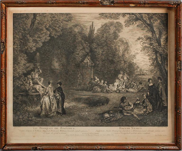 KOPPARSTICK, 3 st, efter bl a Boucher och Watteau, 1700-/1800-tal.