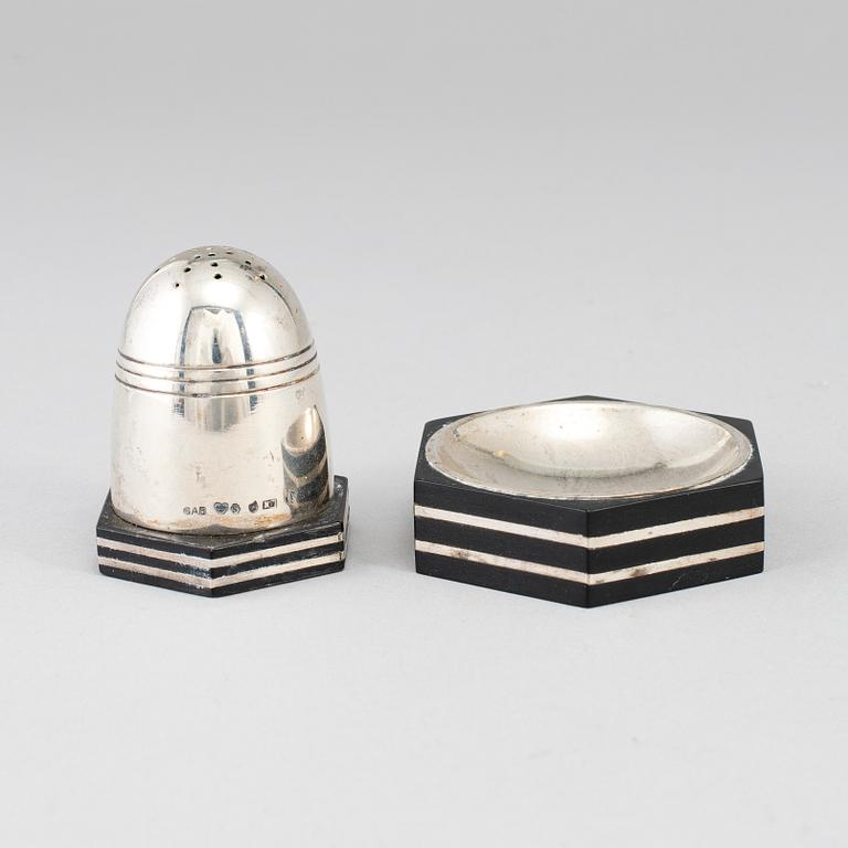 ERIC PIHLGREN, two saltcellars, art déco, silver and bakelite, 1930s.