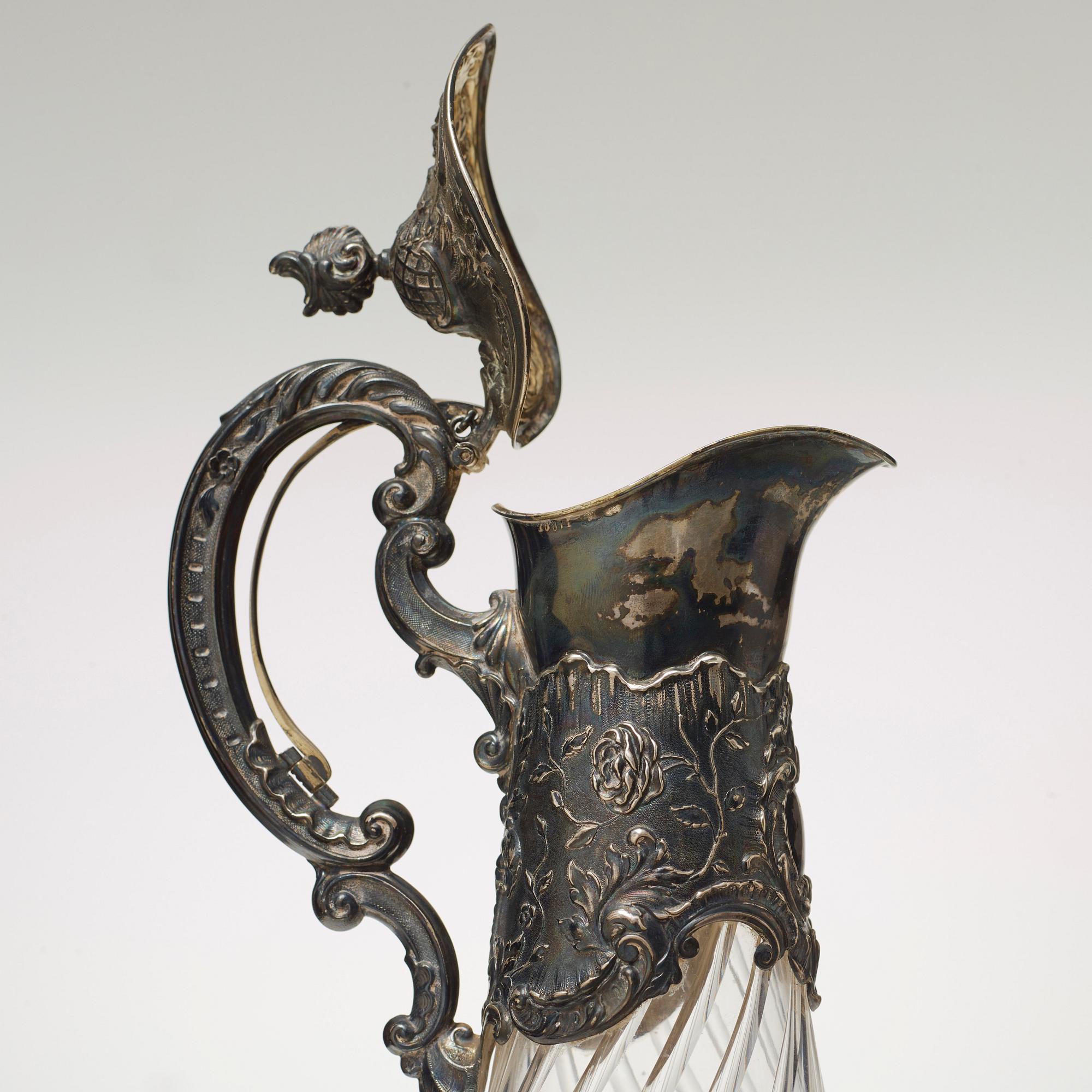 VINKANNA, glas, silver, otydliga stämplar, möjligen Tyskland, svensk kontrollstämpel, sent 1800-tal.