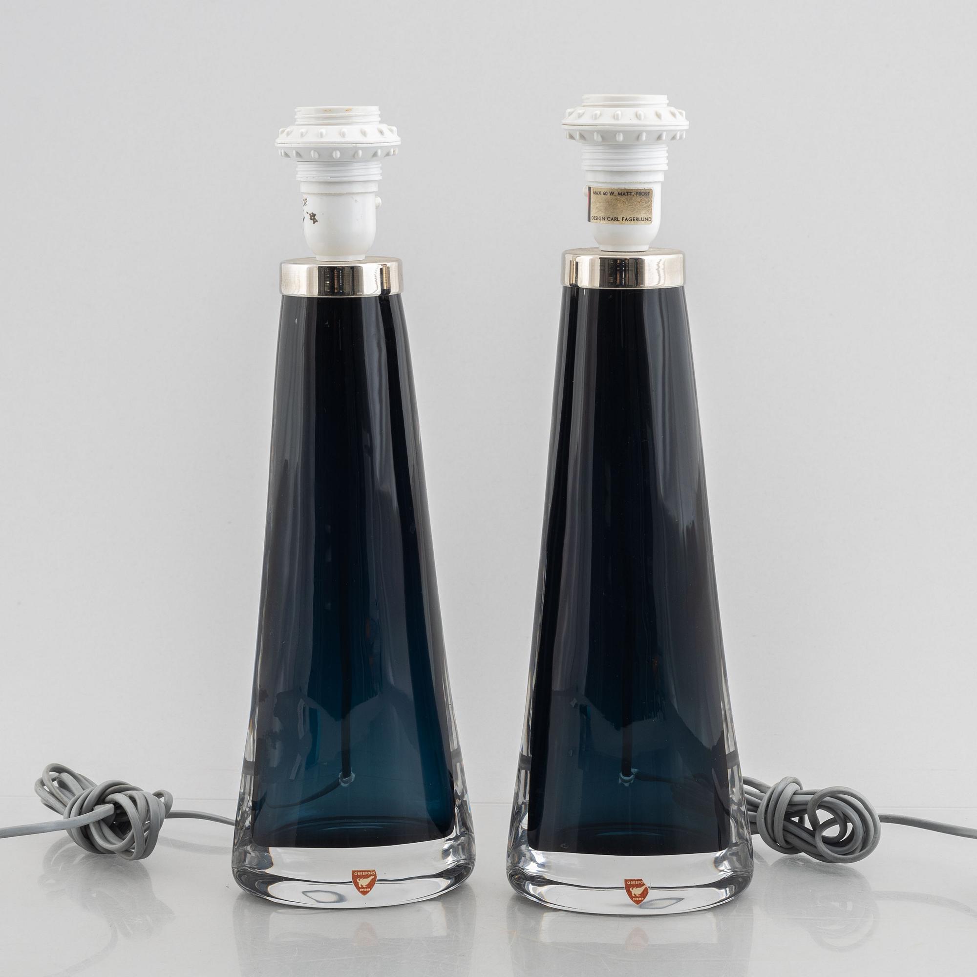 Carl Fagerlund, a pair of model "1566" table lamps, Orrefors, Sweden, second half of the 20th century.