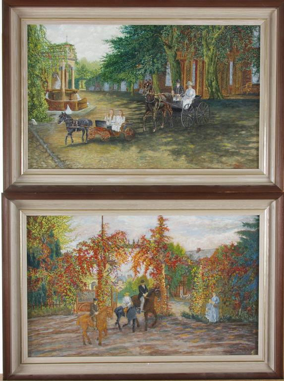 KOOPMAN, 2 st, blandteknik på papp-pannå, en sign, omkring 1900.