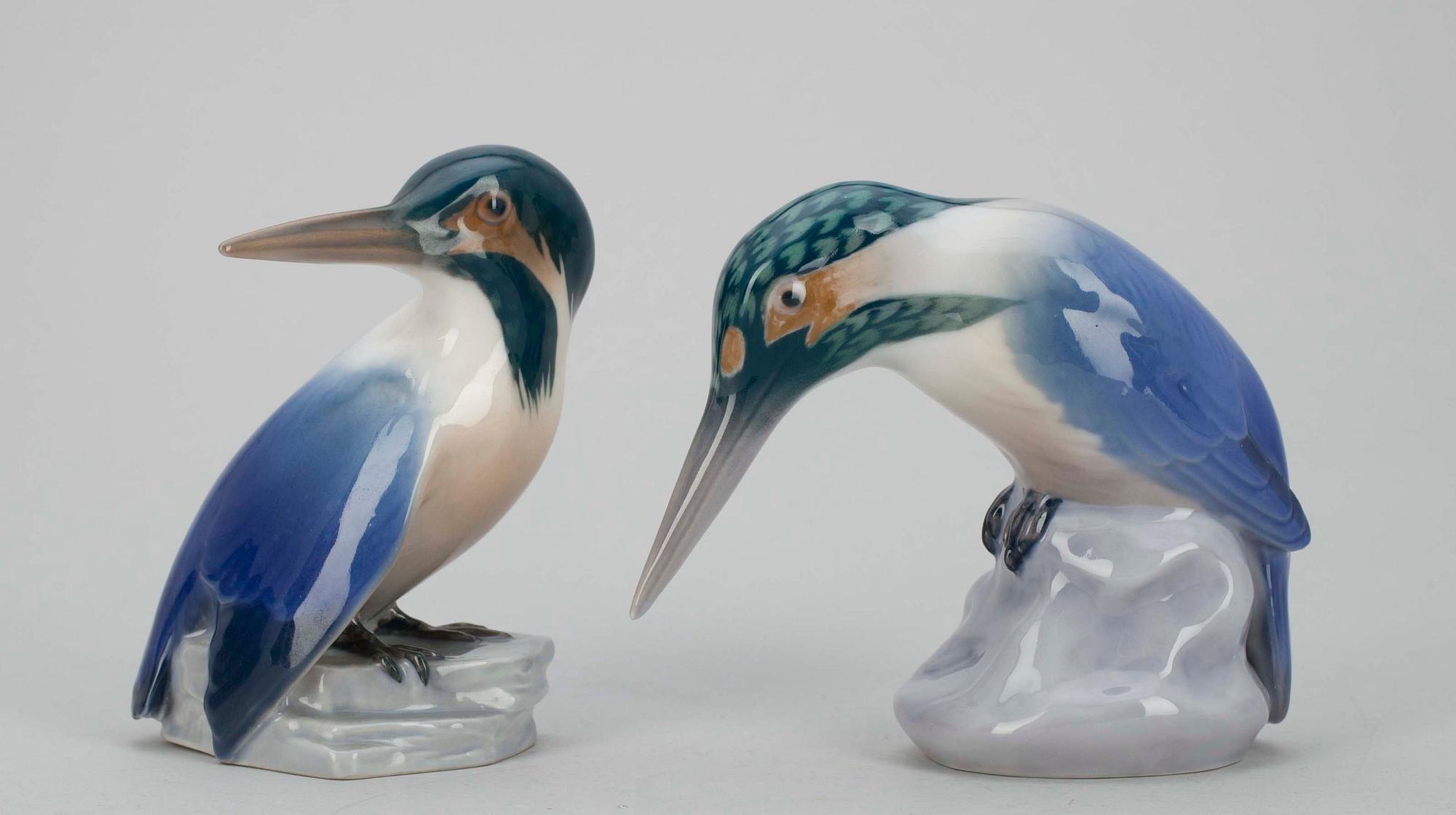 FIGURINER, 2 st, porslin, kungsfiskare, Bing & Gröndahl, Danmark, 1900-talets mitt.