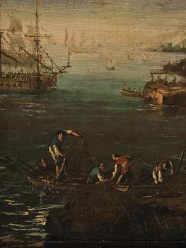 Salvator Rosa, Harbour scene with figures and boats.