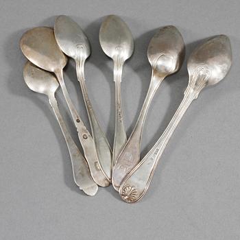 PARTI SILVER, 14 delar, mestadels Sverige, 1800- och 1900-tal, vikt 480 g.