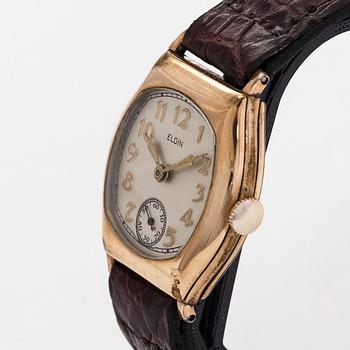 Elgin, armbandsur, 30 x 31 mm, förgyllt, manuell, plastglas, 1930-tal.