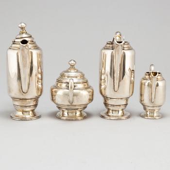 KAFFESERVIS, 5 delar, silver, Österrike/Ungern, omkring 1900.