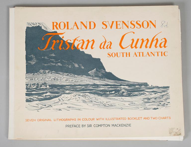 ROLAND SVENSSON, mapp med 7 färglitografier samt häfte, "Tristan da Cunha", sign, numr 187/300.