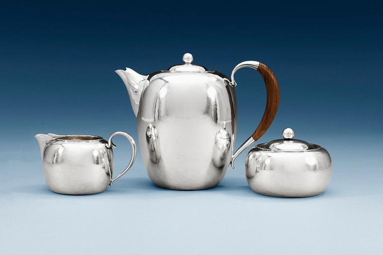 A HARALD NIELSEN set of three pcs of coffee service by Georg Jensen, Copenhagen 1945-77, design nr 847 and 847B.