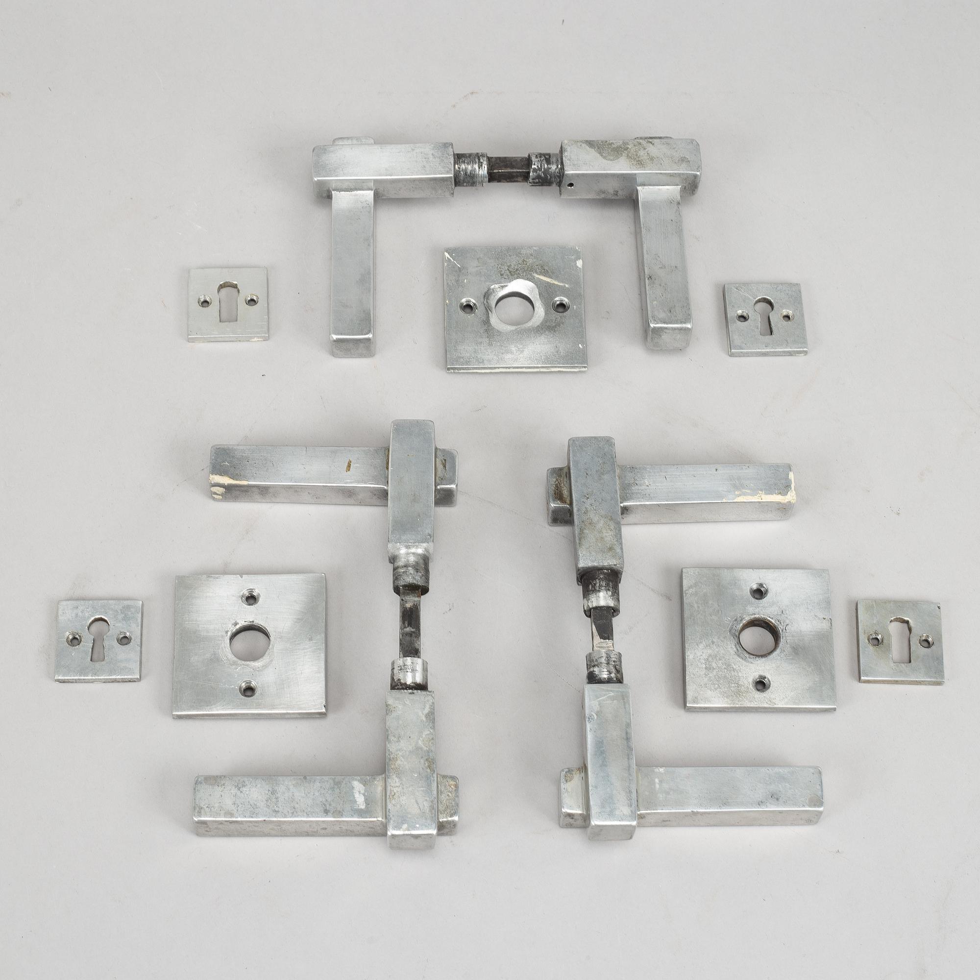 Three pairs of chrome door handles, 1930's.