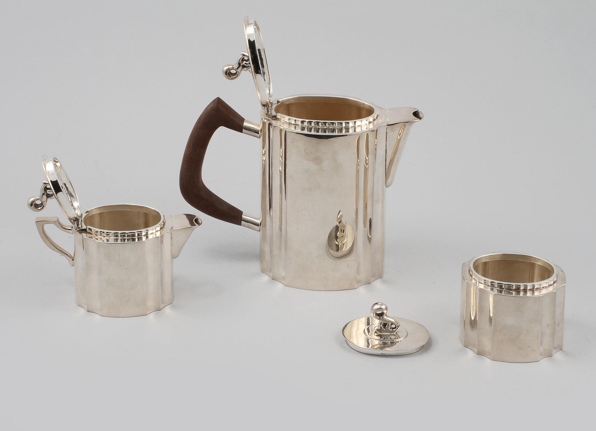 KAFFESERVIS, 3 delar, silver, Mexico, 1900-tal, total vikt 1255 gram.