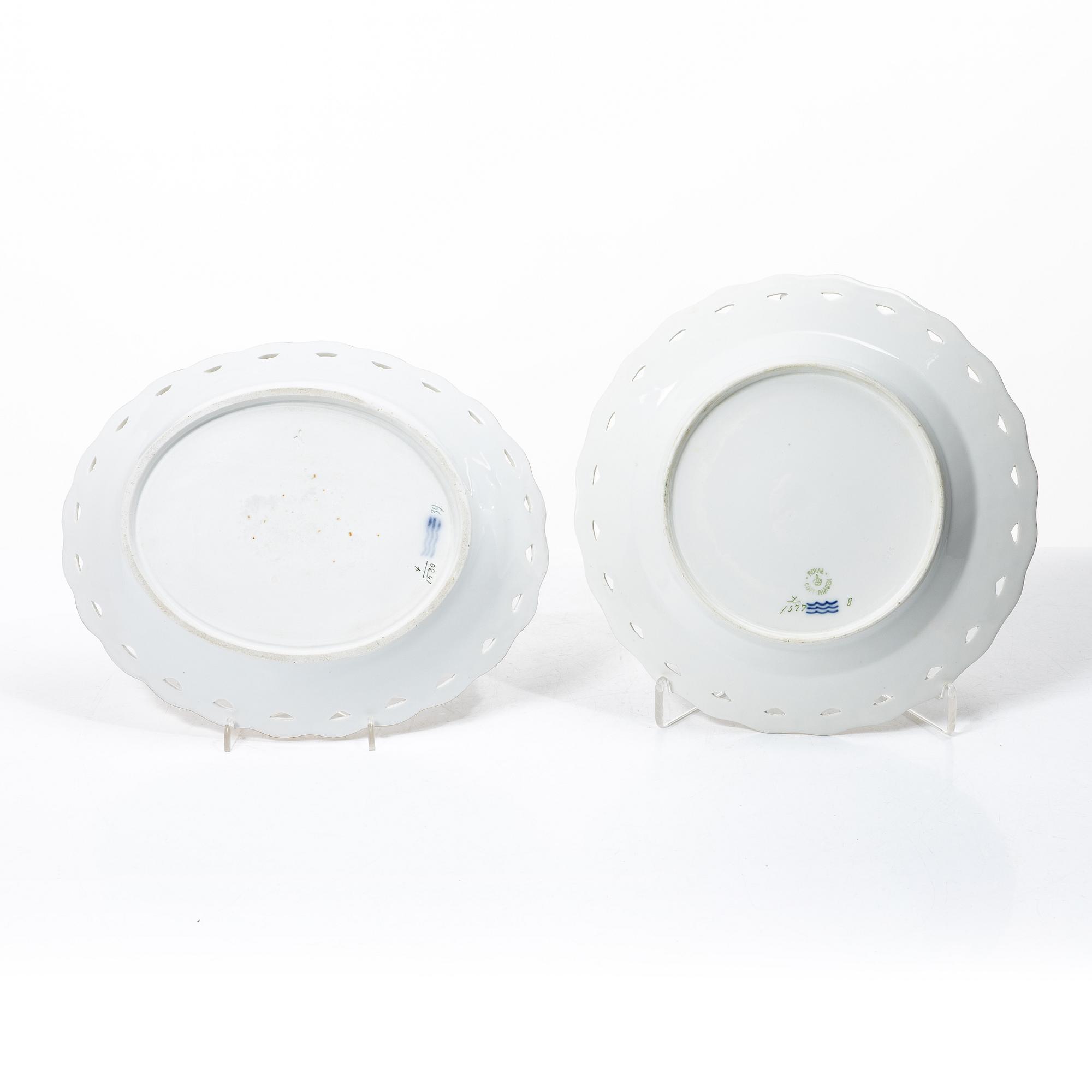 Royal Copenhagen, Two pierced bowls with dishes, 2 pcs, porcelain, Saxon flower, Denmark, 20th century.