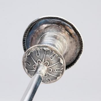 A pair of Swedish early 19th century silver candlesticks, marks of Adolf Zethelius, Stockholm 1817.