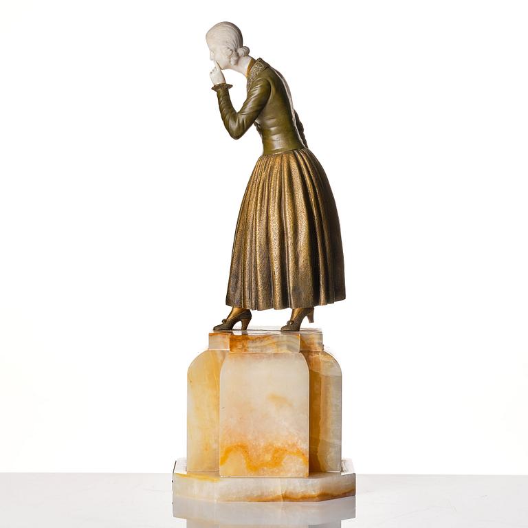 Demetre Chiparus, skulptur "Hush", patinerad brons, Paris 1920-tal.