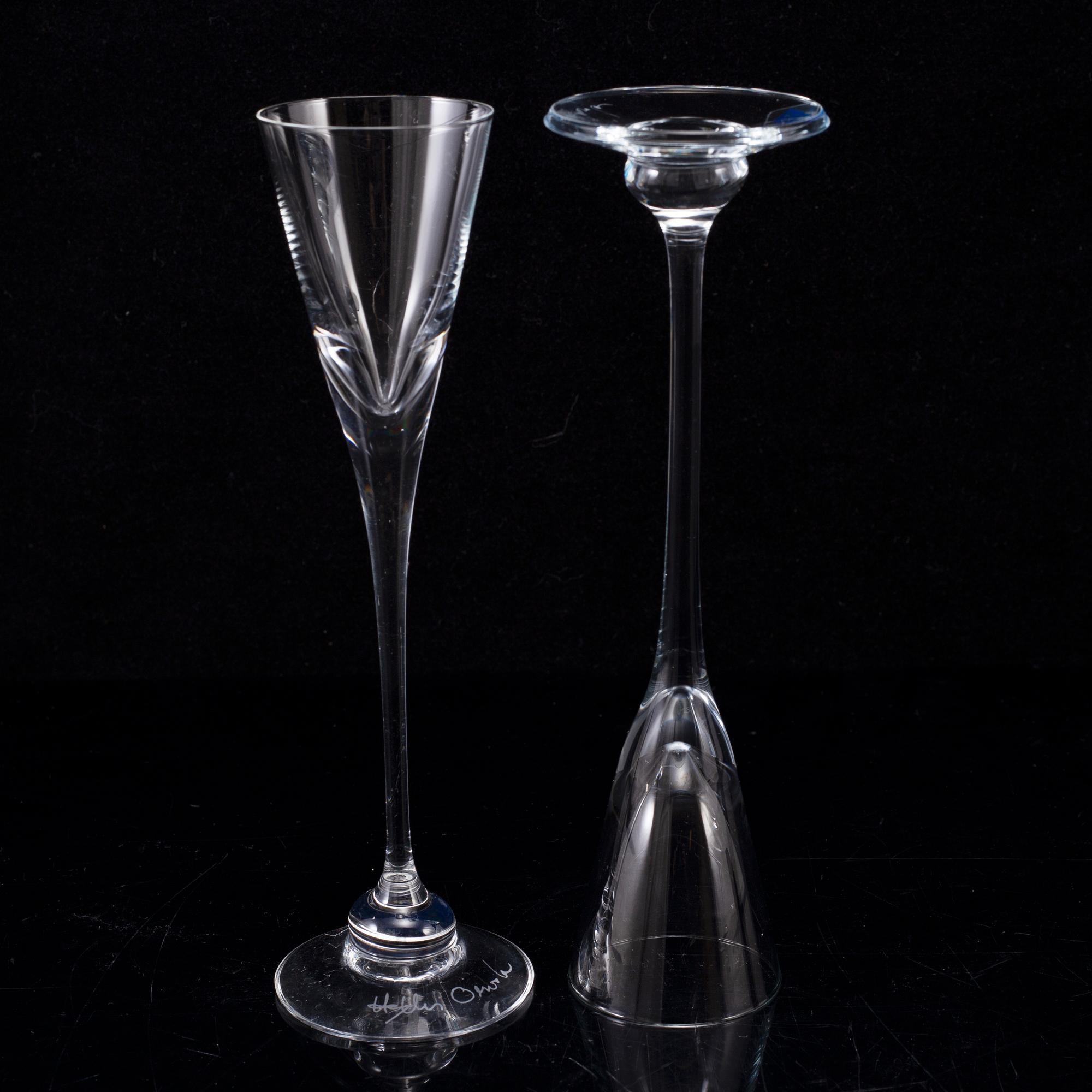 6 glasses, "Aurora", signed Heikki Orvola, Finn Crystal, Arabia Finland and Nuutajärvi.