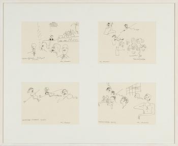 Stig Claesson, ink drawings, 4, framed together, signed.