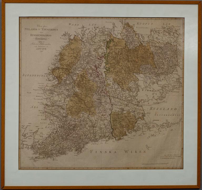 KARTA, Charta öfwer Nylands och Tavastehus samt Kymmenegårds Höfdingedömen, C.P Hällström 1798.