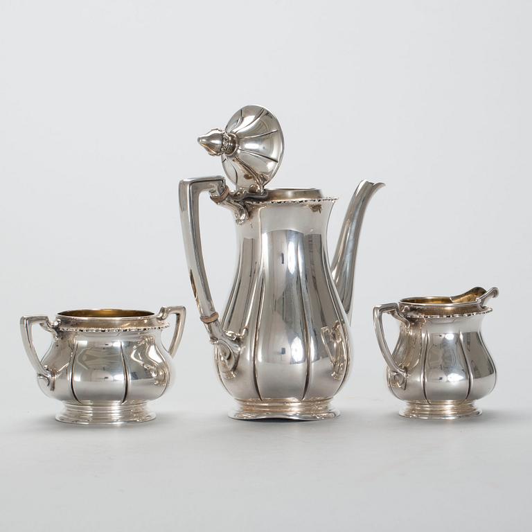 KAFFESERVIS, 3 delar silver, svenska importstämplar, vikt 560 g.