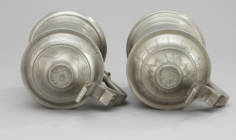 A set of two pewter pints. Makers mark by Gottlob F Bauman, Hudiksvall (1789-1826/31).