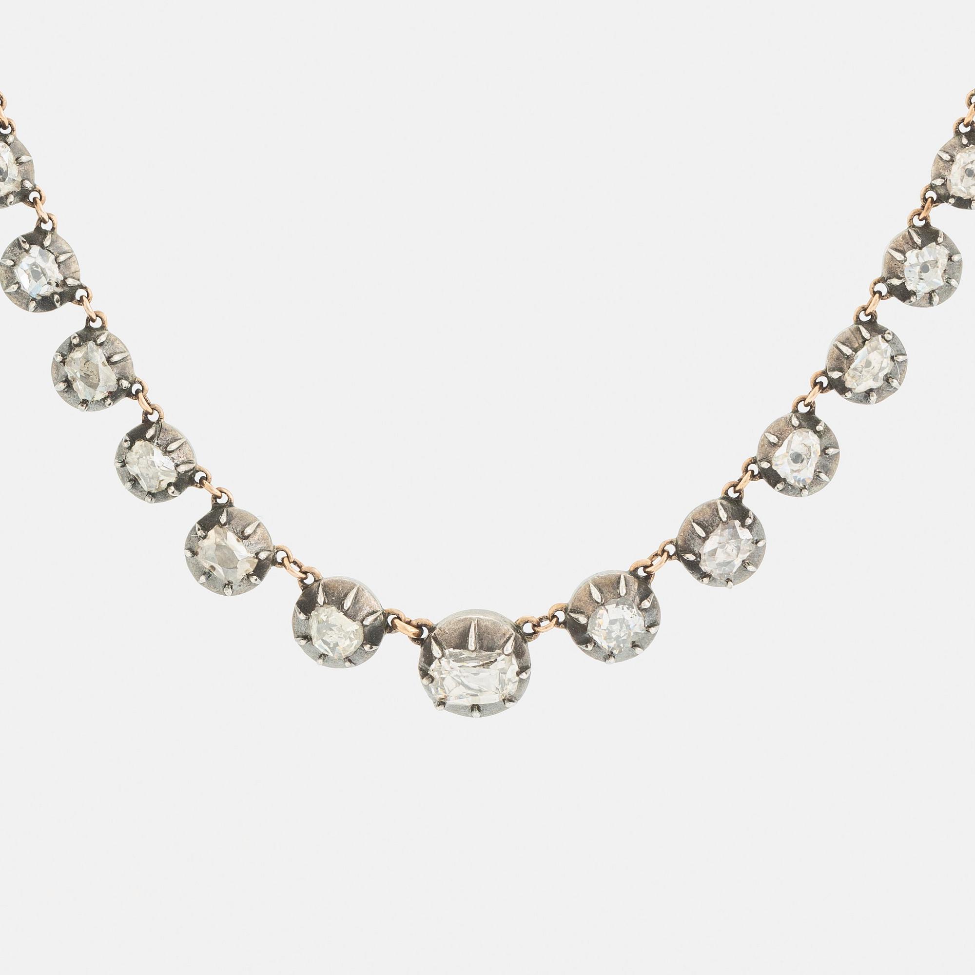 Collier silver och guld med gammalslipade diamanter, 1800-tal.