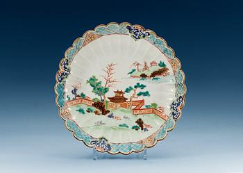 A Japanese famille rose footed moulded dish, 18th Century.