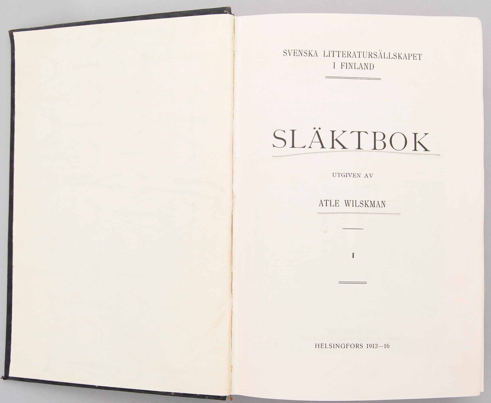 THREE BOOKS, Släktbok I:1, Släktbok II:1, Släktbok I, Helsinki 1912-16, 1918, 1941.