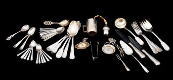 PARTI SILVER, ca 40 delar, Sverige, Danmark, England, Tyskland, 1900-tal. Vikt 1314 g.