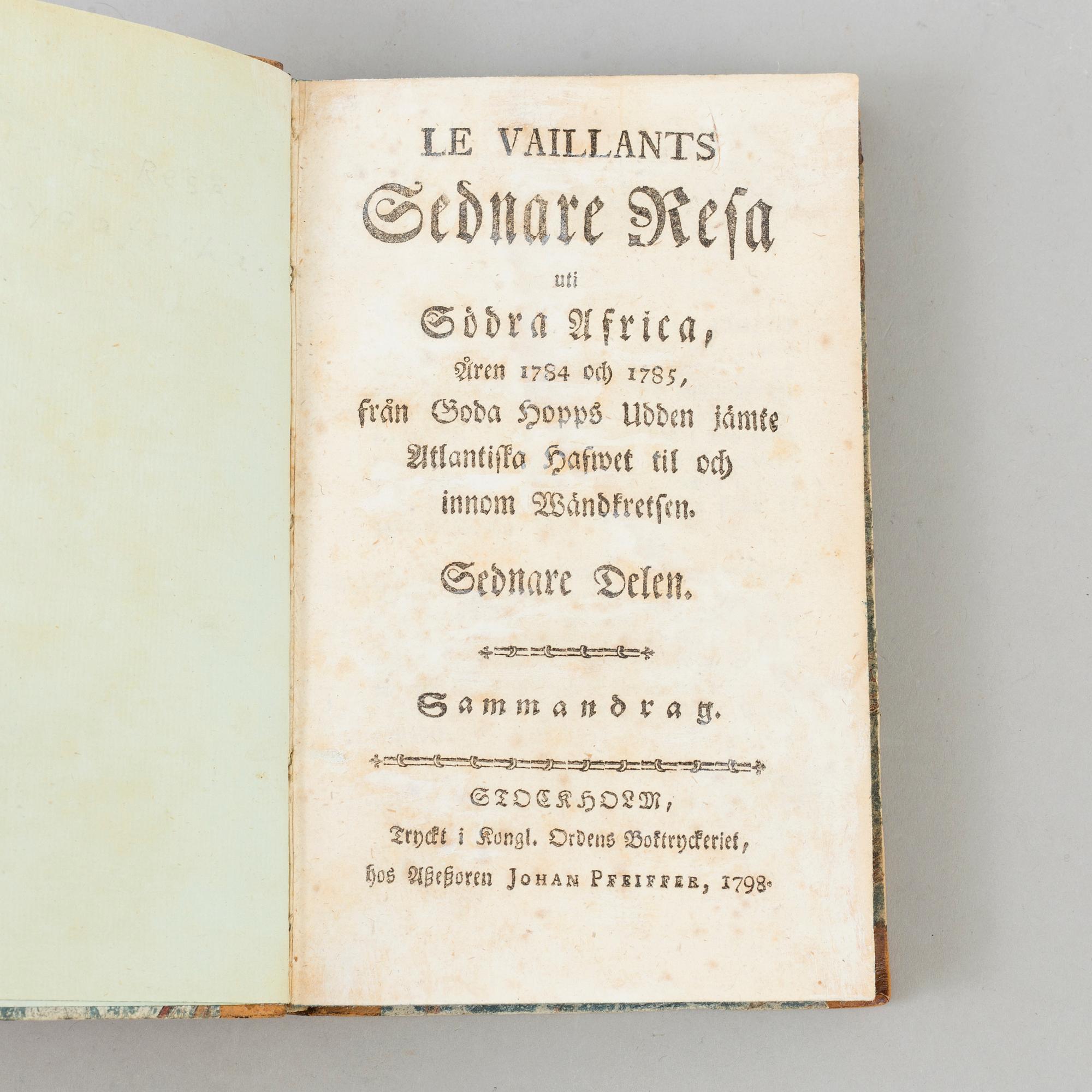 A book, Francois Le Vaillant, 
Stockholm 1798.